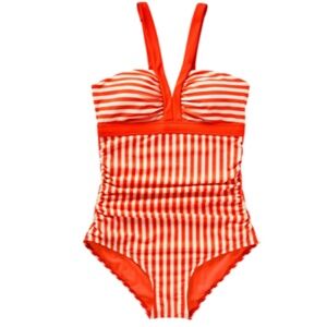Boden Orange and Cream One Piece Swimsuit